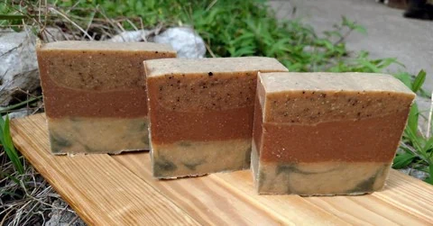 layered soap with coffee - Bearded Lady Soap Factory