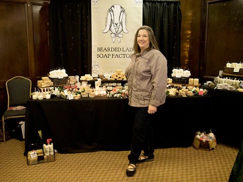 Laura at her BLSF booth - Bearded Lady Soap Factory